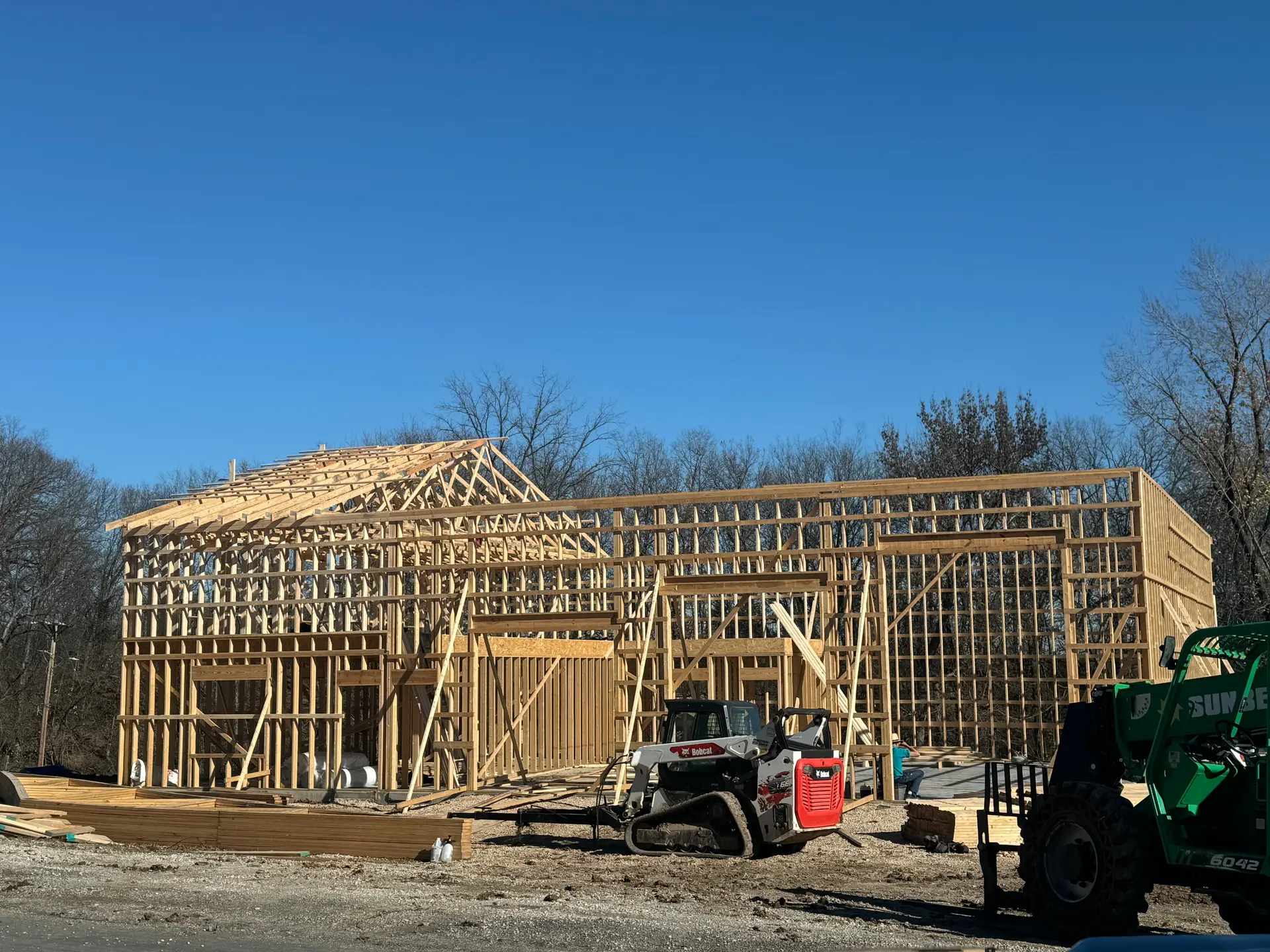 New home framed and wrapped before exterior finishes