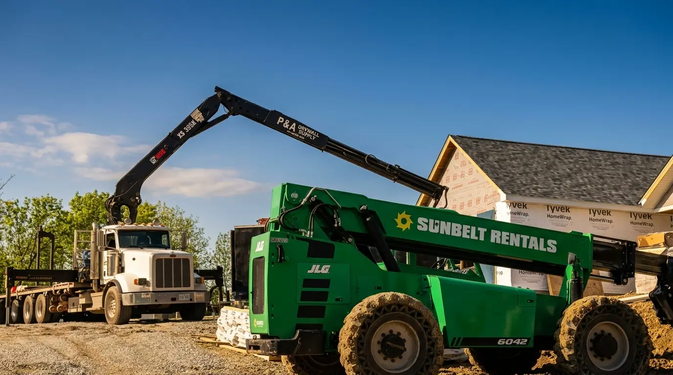 JB Thompson Builders jobsite with telehandler